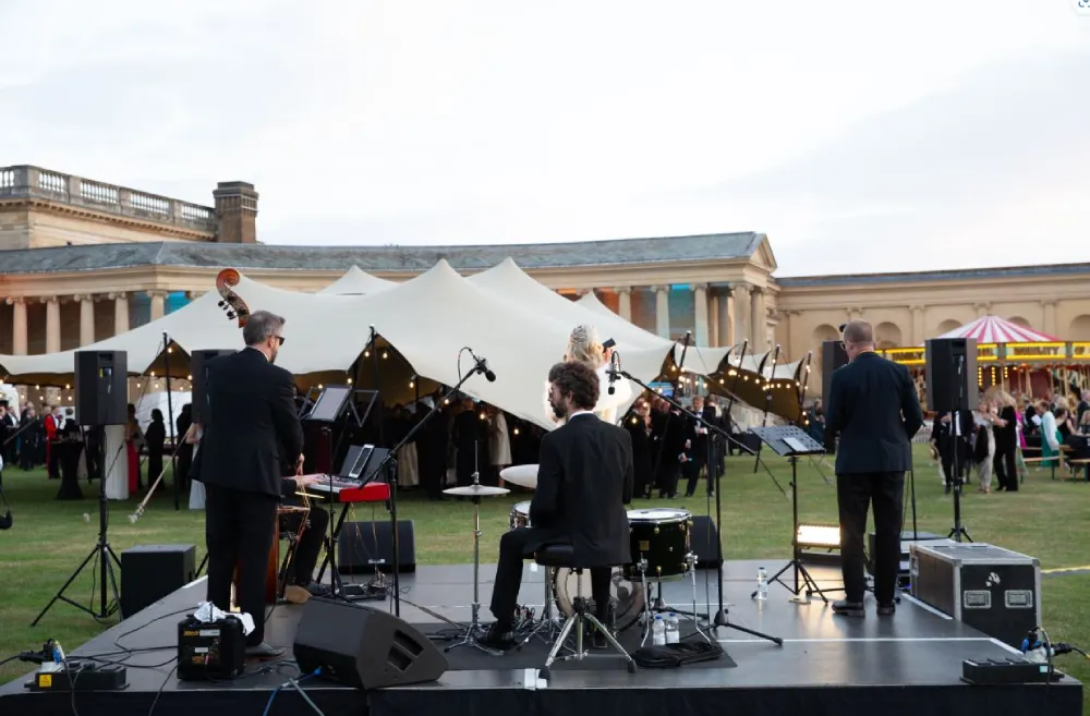 Live band performing at a stately home wedding reception